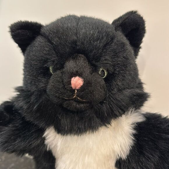 Fluffy Black Cat Hand Puppet Kitty Green Stitched Eyes - Picture 2 of 7